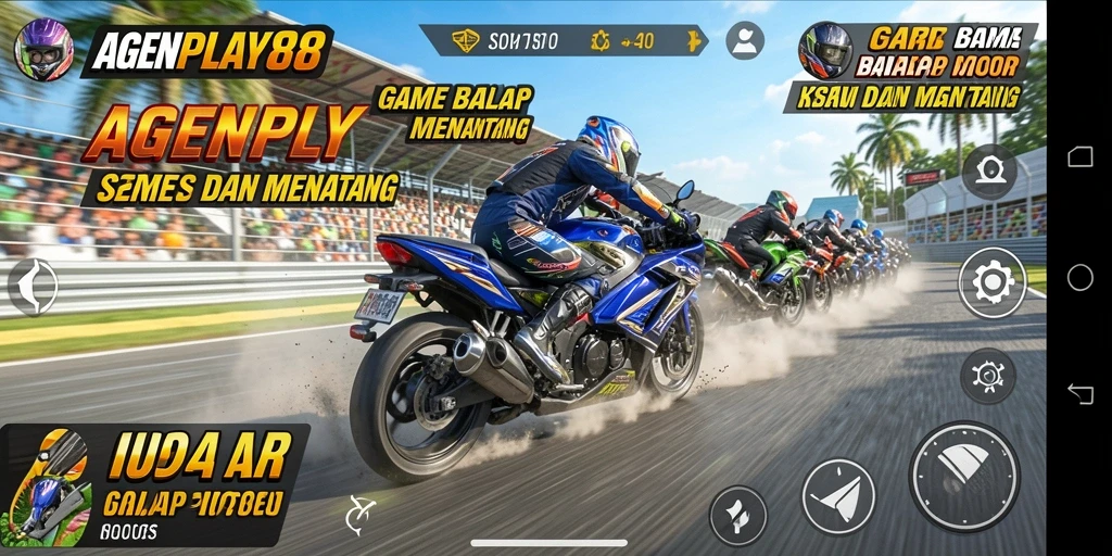 Tampilan gameplay AGENPLAY88 dengan balapan motor yang mendebarkan.