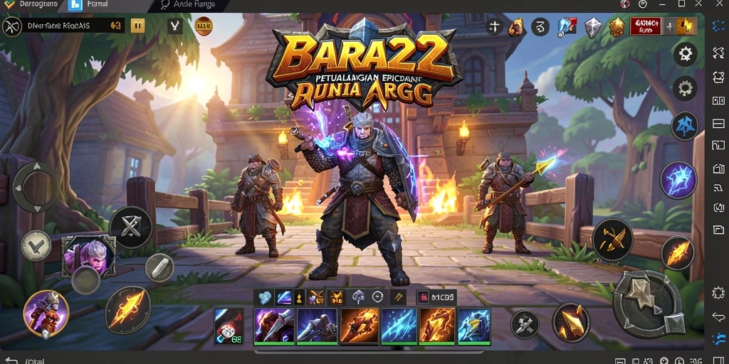 Tampilan gameplay BARA22 menampilkan pertarungan epik di dunia fantasi.