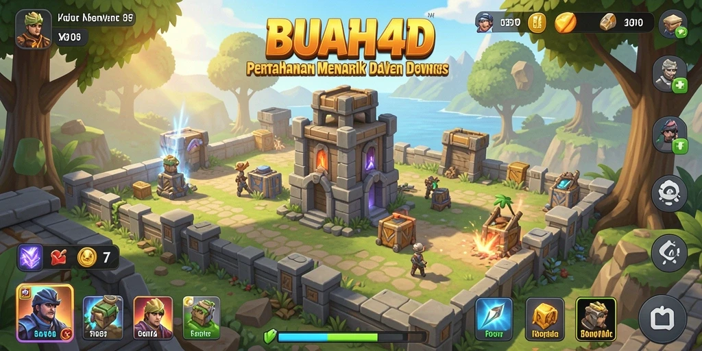 Screenshot gameplay BUAH4D yang menunjukkan strategi Tower Defense yang menarik.