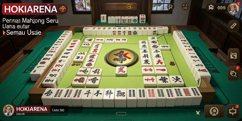 Tampilan gameplay yang menarik dari HOKIARENA dengan desain Mahjong yang memikat.