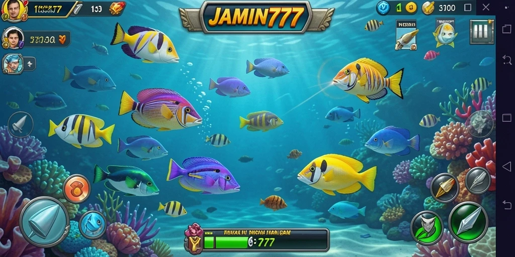 Screenshot menampilkan gameplay seru dalam JAMIN777 Tembak Ikan.