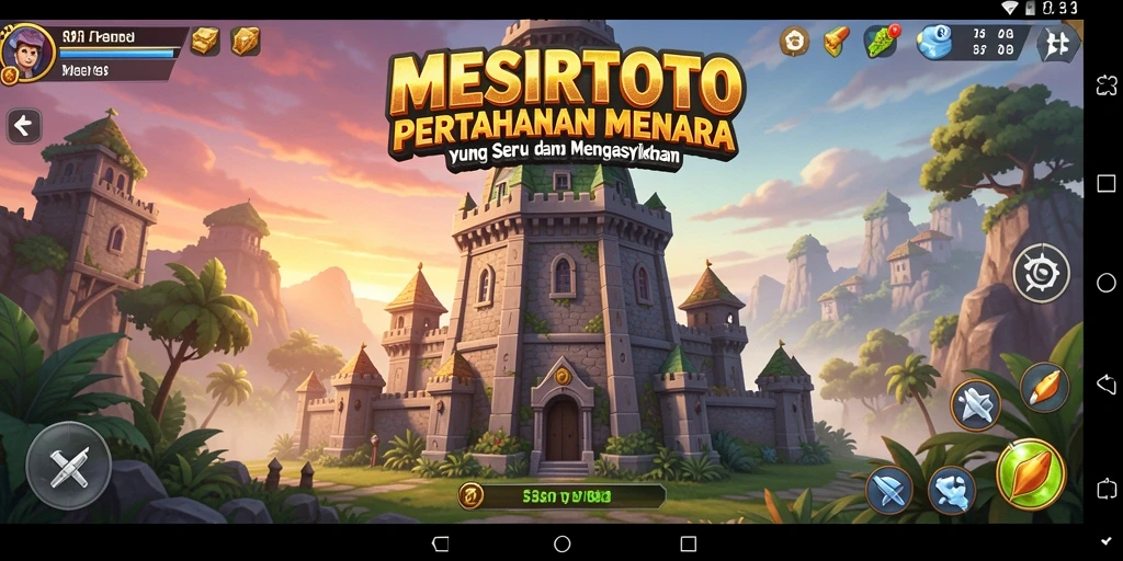 Screenshot dari gameplay <strong>MESIRTOTO</strong> menunjukkan menara dalam aksi melawan serangan musuh.