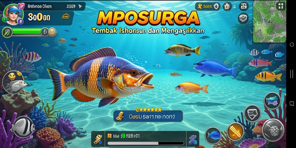 Tangkapan layar gameplay MPOSURGA menampilkan keseruan menembak ikan.