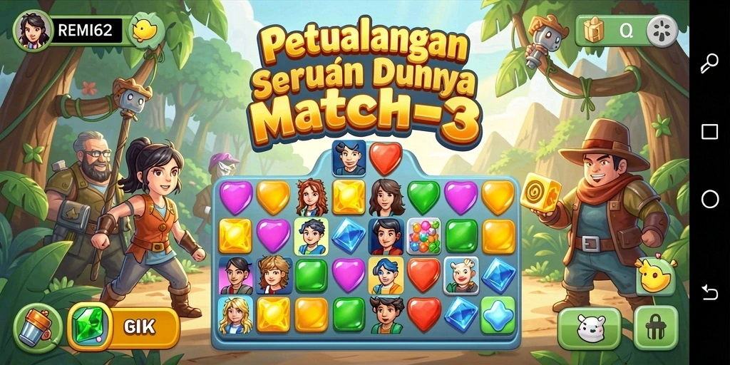 Tampilan gameplay seru dari <strong>REMI62</strong> dengan level-level penuh warna.