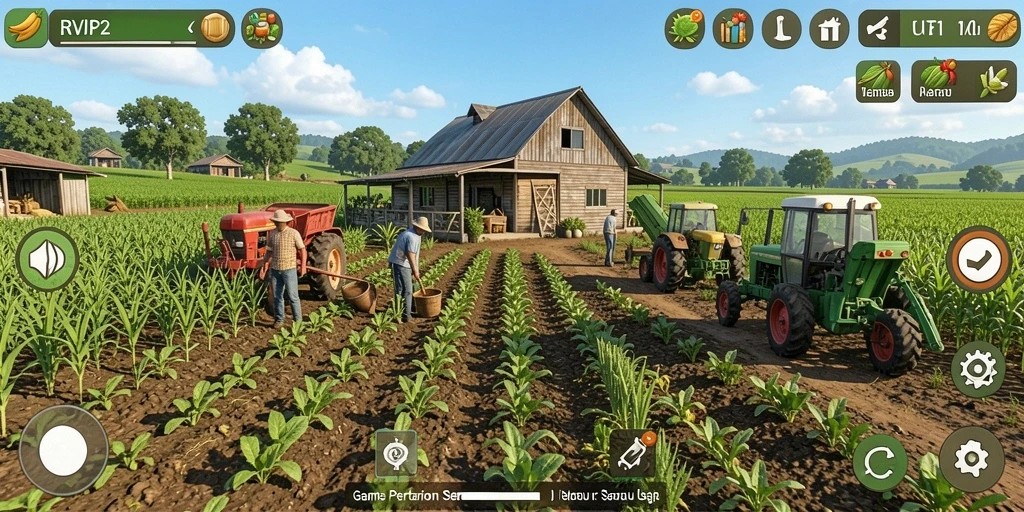Screenshot utama RVIP2 menampilkan gameplay bertani yang seru.