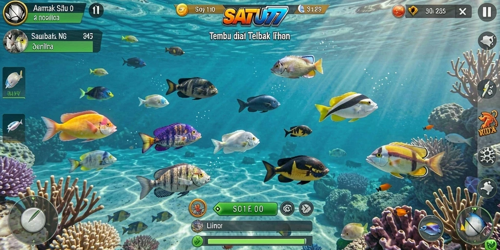 Tampilan screenshot SATU77 yang menunjukkan pemain menangkap ikan.